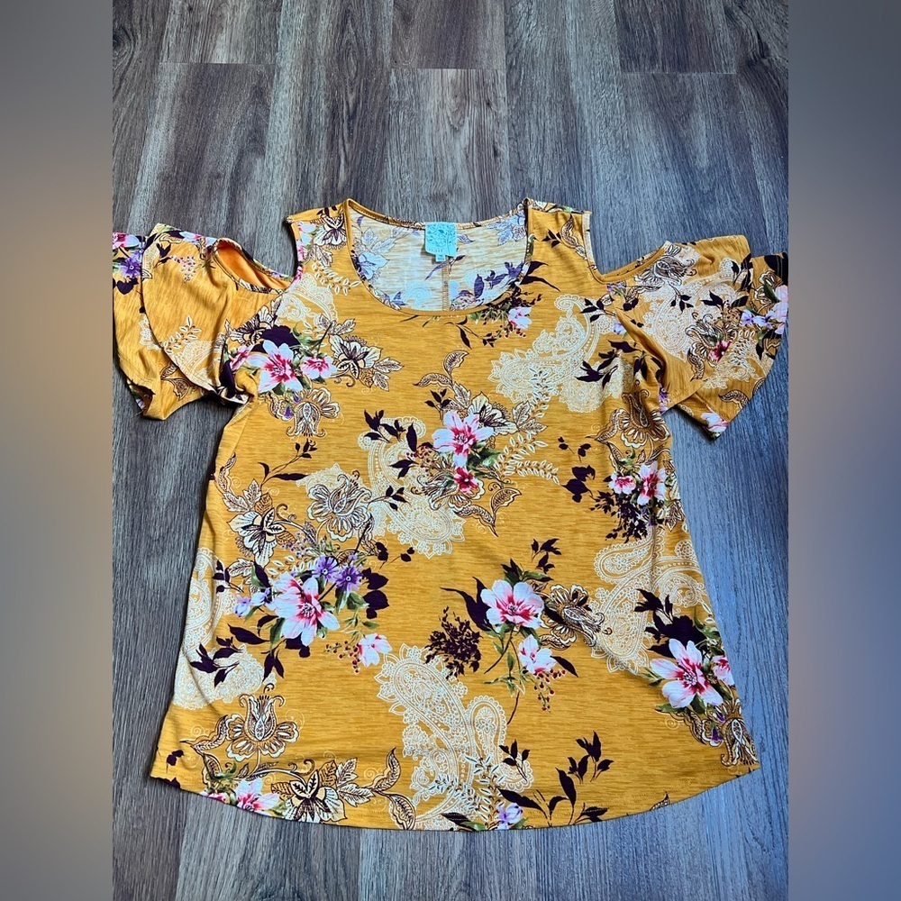 NAIF Yellow Floral Blouse with Ruffled Sleeves size M